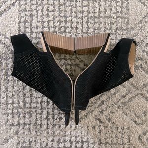 Perforated Suede Open-Toe Booties